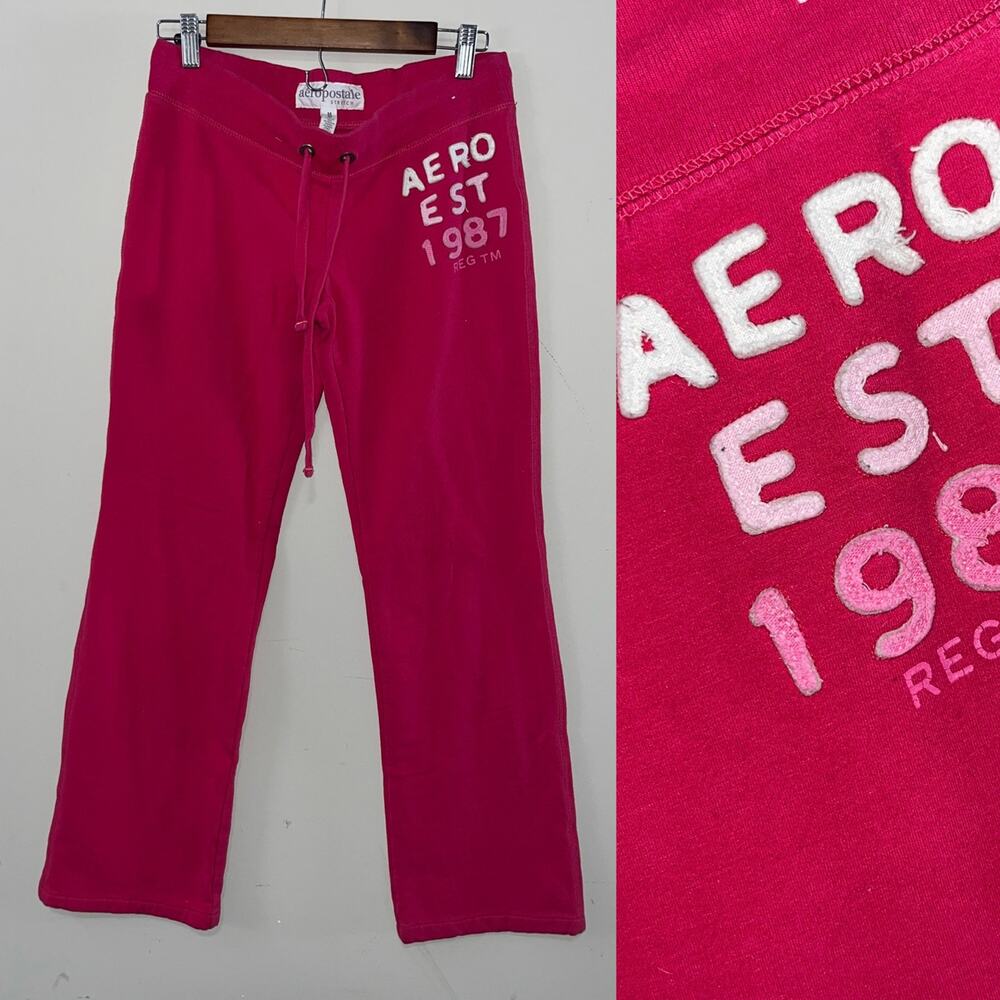 Vintage VTG Y2K Aeropostale Aero EST 1987 Hot Pink Flare Pants (0928)